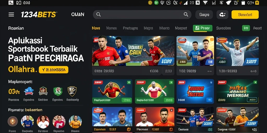 Tampilan aplikasi 1234BETS menampilkan berbagai pilihan taruhan olahraga.