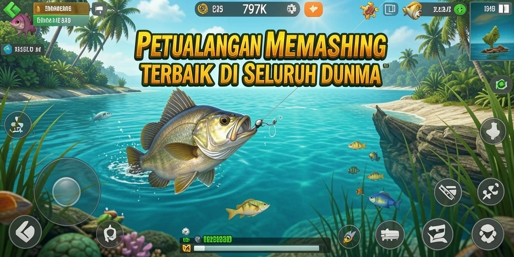 Screenshot 797K menampilkan pemain menangkap ikan secara epik.
