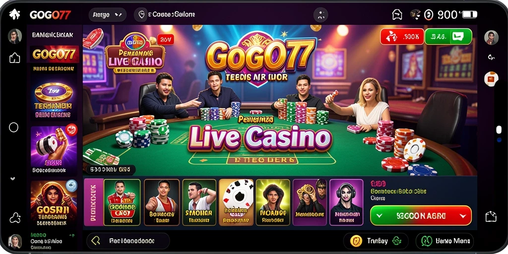 Screenshot GOGO77 menampilkan dealer langsung dan permainan kasino yang seru.