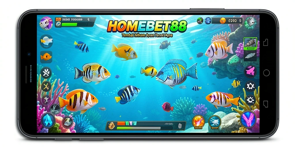 Gameplay seru HOMEBET88 dengan berbagai ikan untuk ditembak.