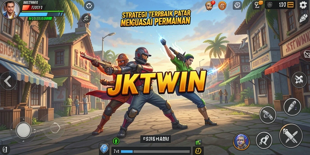Screenshot utama JKTWIN yang menggambarkan gameplay strategi yang mendebarkan.