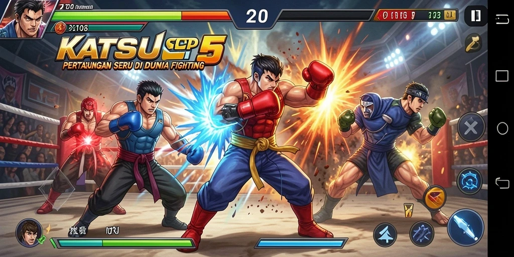 Gameplay KATSU5 menampilkan pertarungan seru dan karakter yang dinamis.
