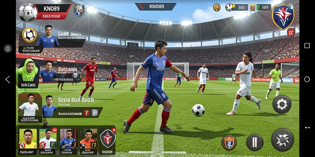 Tampilan gameplay KNO89 dengan aksi sepak bola yang mendebarkan.