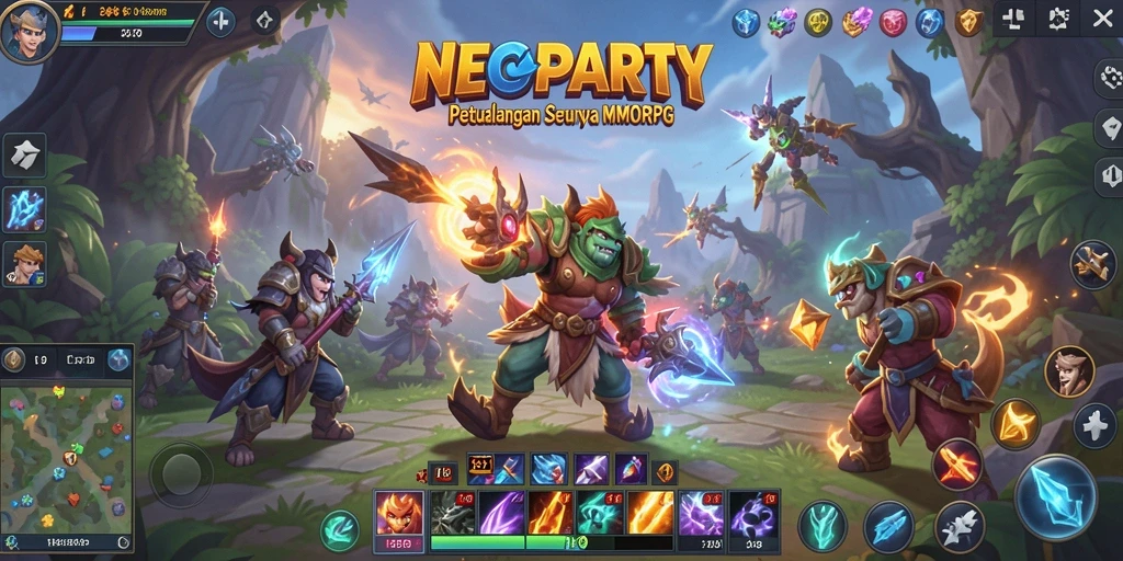 Tampilan gameplay seru di dunia NEOPARTY yang menawan.