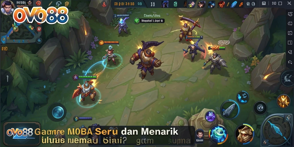 Screenshot utama OVO88 menampilkan aksi gameplay MOBA yang mendebarkan.