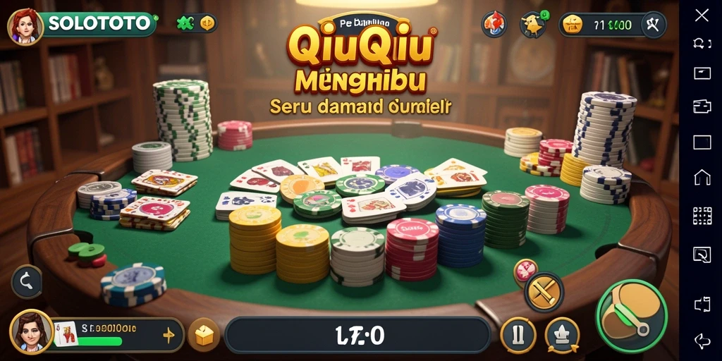 Screenshot gameplay SOLOTOTO dengan tampilan kartu QiuQiu yang menarik.