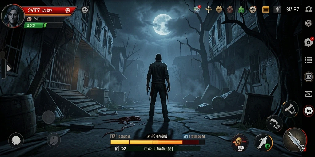 Screenshot gameplay <strong>SVIP7</strong> menunjukkan suasana mencekam di rumah berhantu.